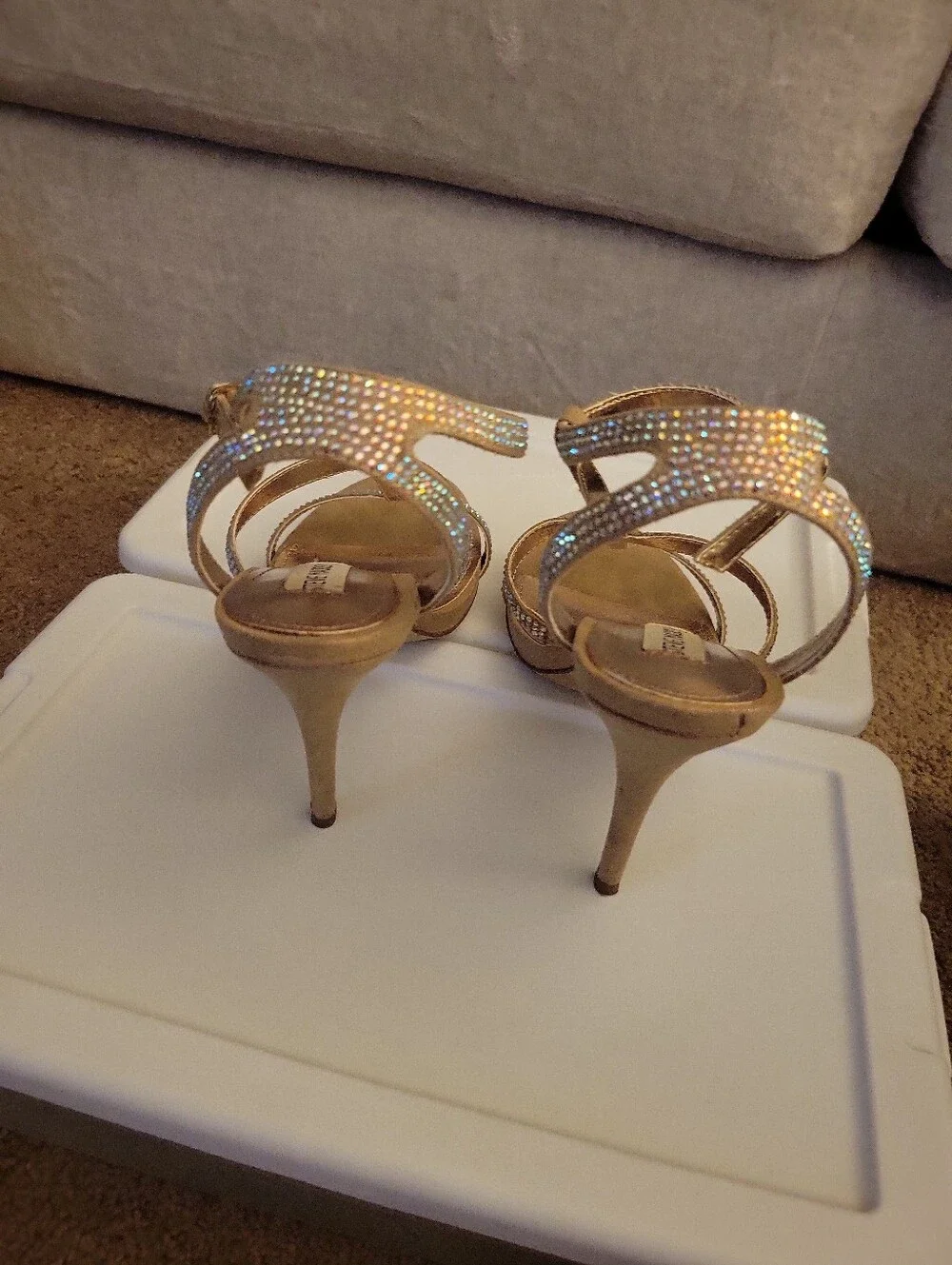 Steve Madden Gold Rhinestone Strappy Heels Size 8.5